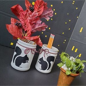 Hand Painted Glass Jars, Black Squirrels